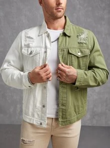 Manfinity Men Two Tone Ripped Flap Pocket Denim Shirt - Multicolor - View 1