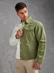 Manfinity Men Two Tone Ripped Flap Pocket Denim Shirt - Multicolor - View 4