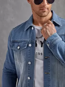 Manfinity VCAY Men Cotton Flap Pocket Denim Jacket - Light Wash - View 5