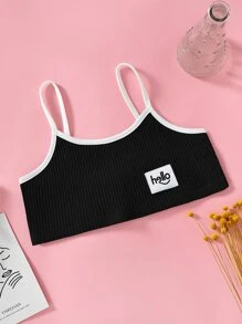 Girls Letter Patched Contrast Binding Bralet - Black - View 1