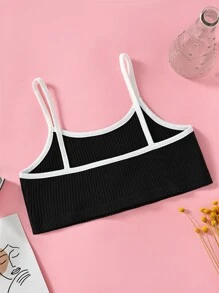 Girls Letter Patched Contrast Binding Bralet - Black - View 2