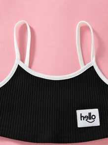 Girls Letter Patched Contrast Binding Bralet - Black - View 3