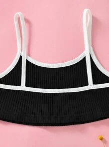 Girls Letter Patched Contrast Binding Bralet - Black - View 4