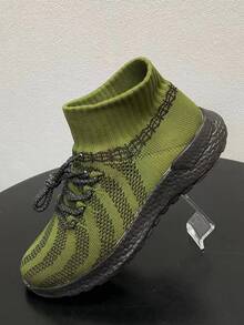 Men Lace Up Design Slip-On Sock Sneakers - Army Green - View 3