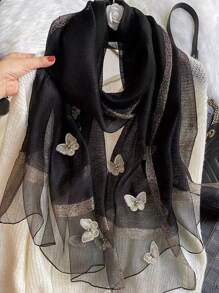 Khăn thêu bướm - màu đen - Xem 1