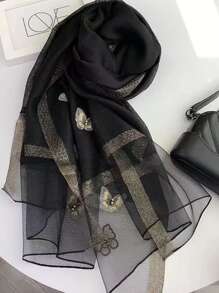 Khăn thêu bướm - màu đen - Xem 2