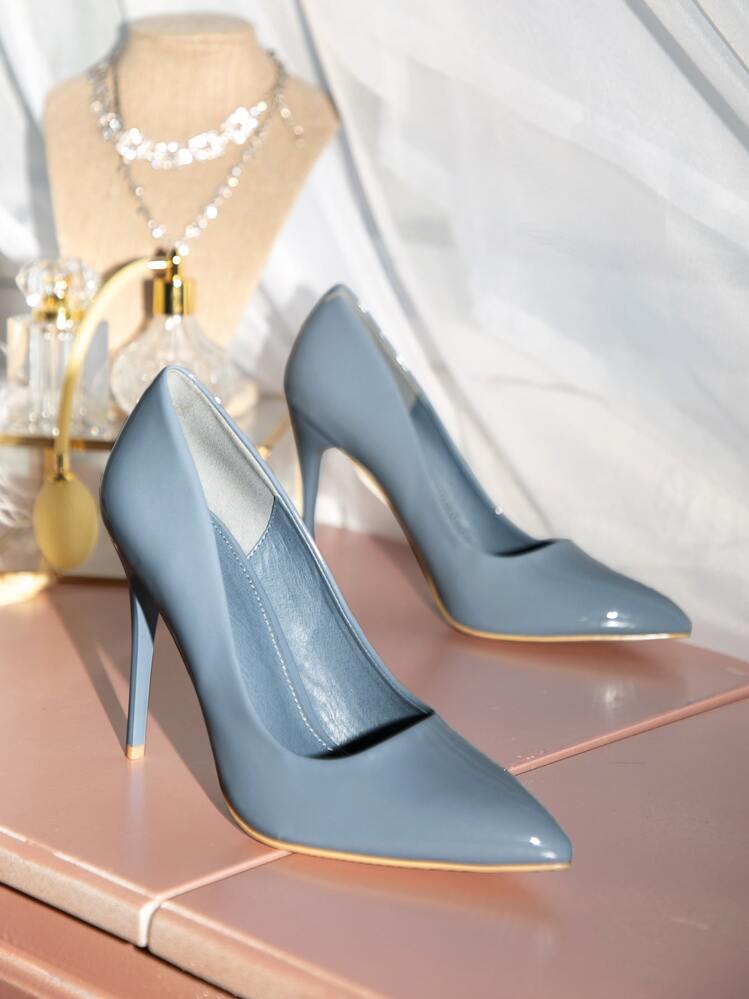 SHUZIA 女士经典漆皮 PU 尖头细高跟鞋 - 霧霾藍 - 查看 2
