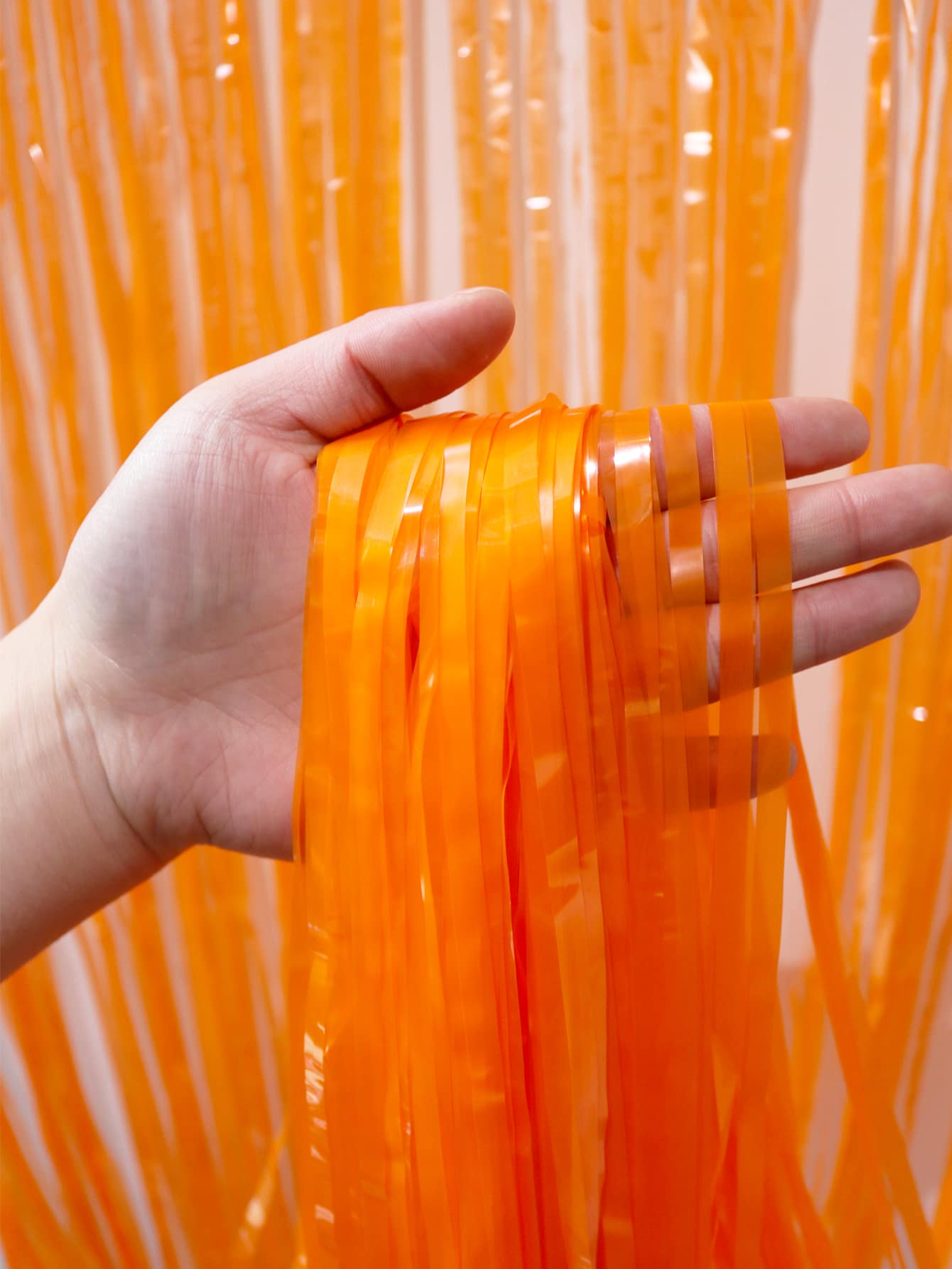 1入組，馬卡龍橙色雨絲窗簾，創意舞台裝飾窗簾，適合節日、派對、婚禮和背景場景裝飾 - 橘色 - 查看 1