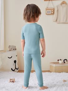 Boys Cartoon Patched Tee & Trousers Snug Fit Lounge Set - Cadet Blue - View 2
