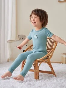 Boys Cartoon Patched Tee & Trousers Snug Fit Lounge Set - Cadet Blue - View 3
