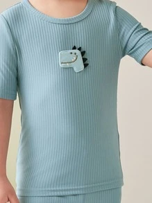 Boys Cartoon Patched Tee & Trousers Snug Fit Lounge Set - Cadet Blue - View 4