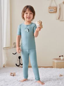 Boys Cartoon Patched Tee & Trousers Snug Fit Lounge Set - Cadet Blue - View 5