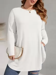 SHEIN LUNE Plus Solid Split Hem Tee