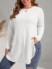 SHEIN LUNE Plus Solid Split Hem Tee