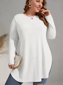 SHEIN LUNE Plus Solid Split Hem Tee