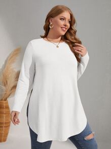 SHEIN LUNE Plus Solid Split Hem Tee