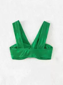 SHEIN Swim 前扭結比基尼泳裝上衣 - 綠色 - 查看 2