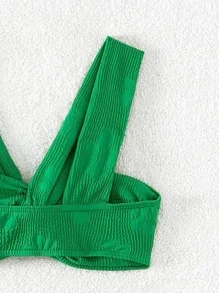 SHEIN Swim 前扭結比基尼泳裝上衣 - 綠色 - 查看 4