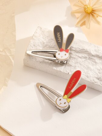 2入組卡通兔子裝飾鴨嘴夾