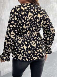 SHEIN LUNE Plus Allover Print Flounce Sleeve Peplum Blouse - Multicolor - View 2