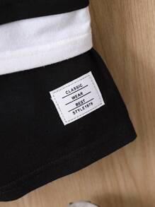 Baby Boy Letter Patched 2 In 1 Tee & Shorts - Black and White - View 6