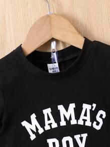 男嬰字母圖案T恤和短褲 - 黑色 - 查看 4