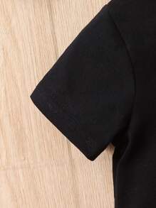 男嬰字母圖案T恤和短褲 - 黑色 - 查看 5