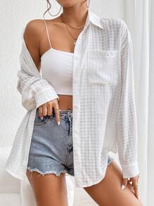 SHEIN Essnce Drop Shoulder Pocket Patched Shirt - White - View 1