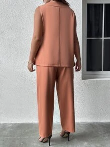 Calvaya Plus Knot Side Vest Blazer & Trousers - Coral Pink - View 2
