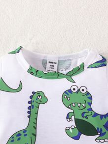 男嬰卡通恐龍印花T恤 - 白色 - 查看 3