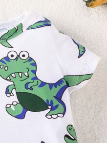 男嬰卡通恐龍印花T恤 - 白色 - 查看 5