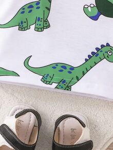 男嬰卡通恐龍印花T恤 - 白色 - 查看 6