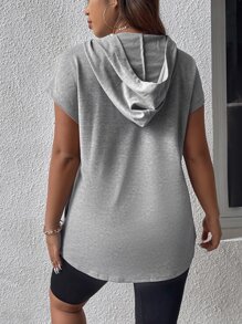 SHEIN LUNE Plus Batwing Sleeve Hooded Sweatshirt - Grey - View 2