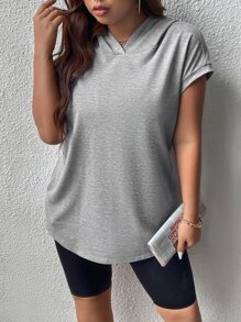 SHEIN LUNE Plus Batwing Sleeve Hooded Sweatshirt - Grey - View 6