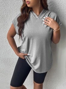 SHEIN LUNE Plus Batwing Sleeve Hooded Sweatshirt - Grey - View 7