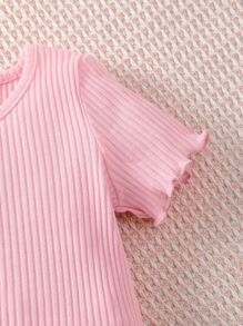 Baby 3pcs Ribbed Knit Lettuce Trim Tee - Multicolor - View 5