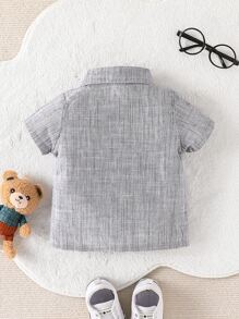 Baby Boy Bear & Striped Print Shirt - Grey - View 2