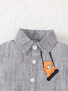 Baby Boy Bear & Striped Print Shirt - Grey - View 3