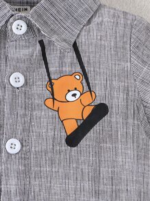 Baby Boy Bear & Striped Print Shirt - Grey - View 4