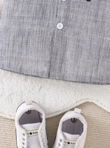 Baby Boy Bear & Striped Print Shirt - Grey - View 6