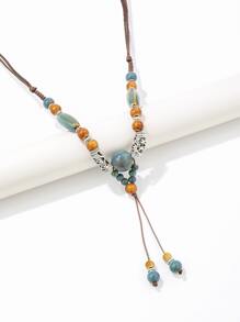 One Handmade Bohemian Style Ceramic Beaded Necklace For Women, Adjustable Length - Multicolor - View 1