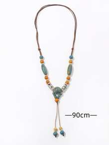 One Handmade Bohemian Style Ceramic Beaded Necklace For Women, Adjustable Length - Multicolor - View 4