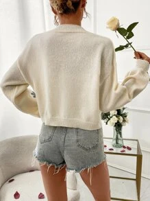 SHEIN Unity Butterfly Embroidery Drop Shoulder Duster Cardigan - Beige - View 2