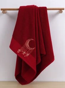 QIBHI 1入組月亮刺繡浴巾或者1入組洗臉巾 - 紅色 - 查看 5