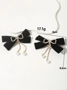 2pcs Rhinestone Bow & Faux Pearl Decor Hair Clip - Black and White - View 4