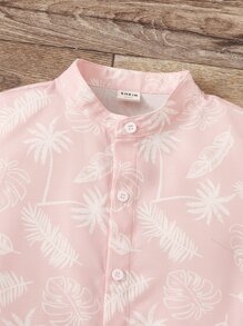 SHEIN Young Boy Tropical Print Button Front Shirt - Baby Pink - View 3