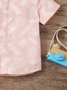 SHEIN Young Boy Tropical Print Button Front Shirt - Baby Pink - View 4