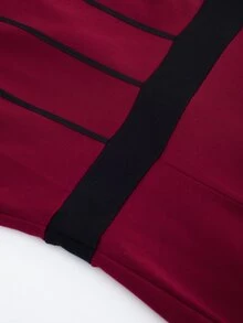 頂針拼接邊緊身洋裝 - 酒紅色 - 查看 5