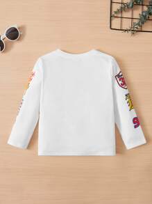 SHEIN Chàng trai trẻ Lỏng lẻo Thoải mái Cơ bản Tay áo dài Áo thun Với Tiếng Anh In - trắng - Xem 2