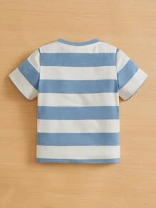 SHEIN Young Boy Casual Loose-Fit Comfortable Striped Short Sleeve Top - Blue and White - View 2